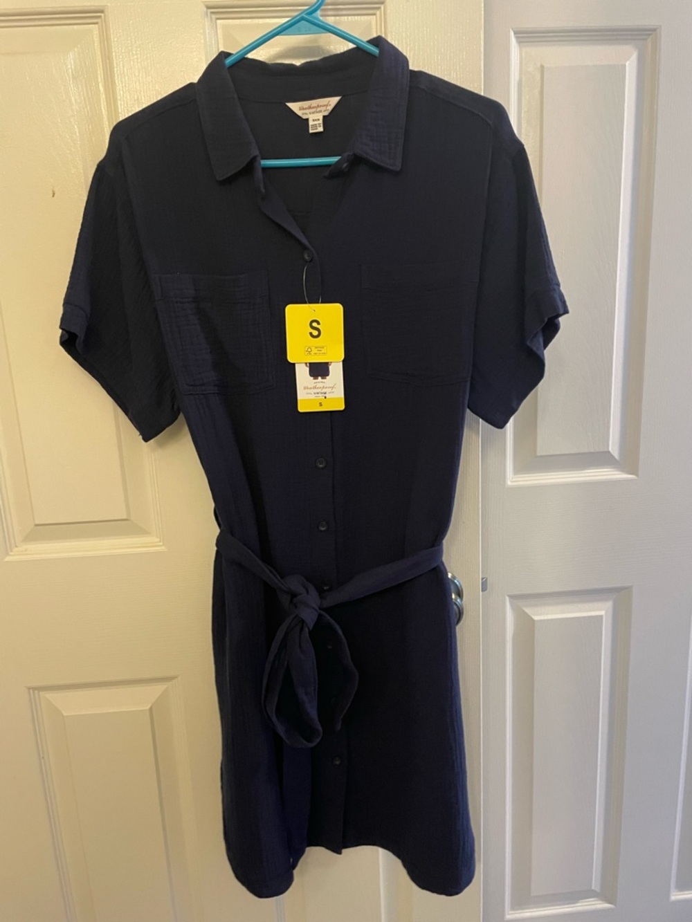 Weatherproof Vintage cotton shirtdress, NWT, size S, navy blue